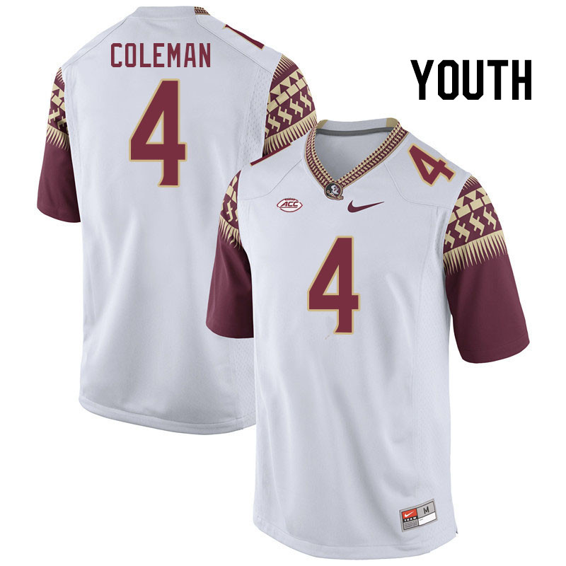Youth #4 Keon Coleman Florida State Seminoles College Football Jerseys Stitched Sale-White